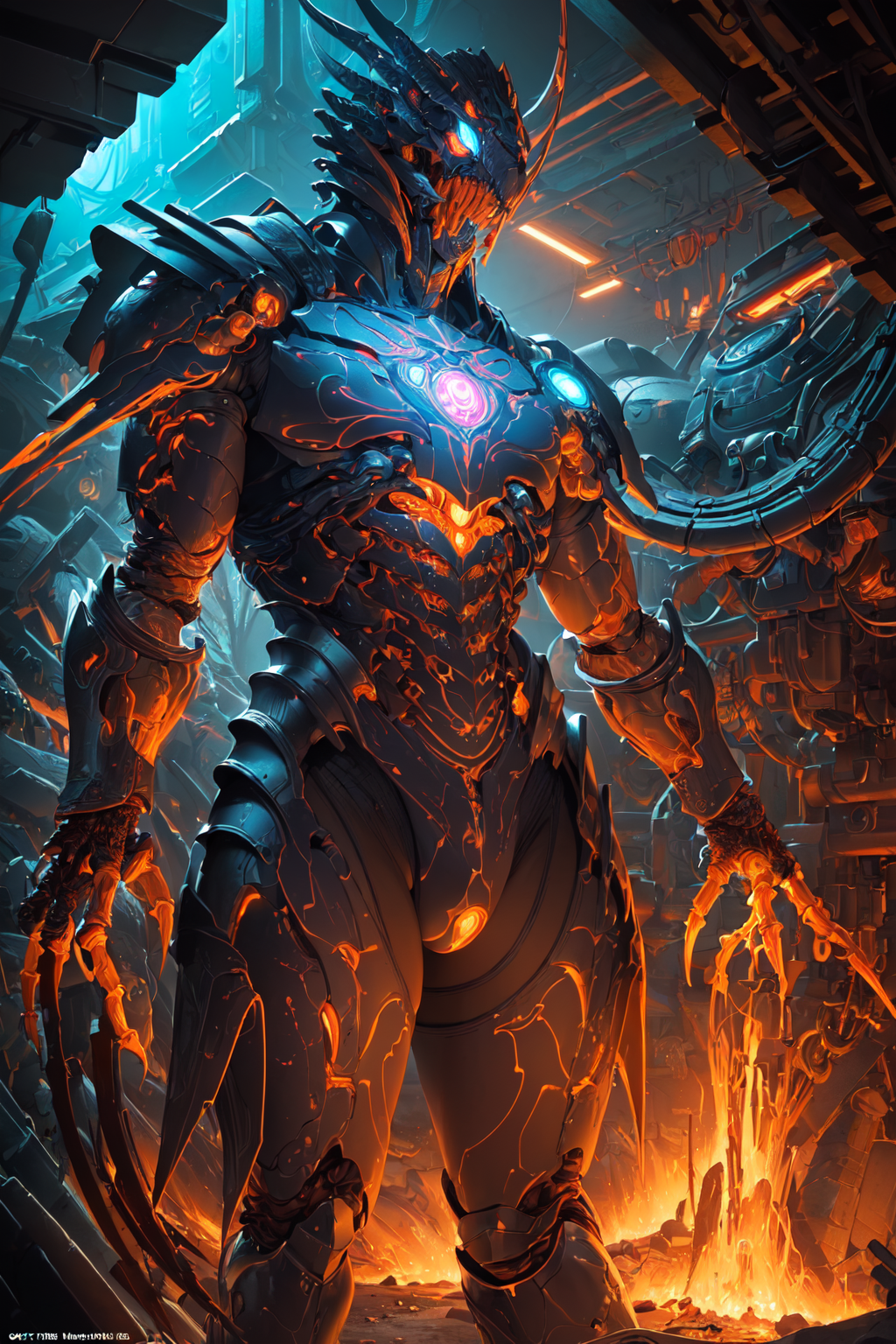 (masterpiece, top quality, best quality, official art, beautiful and aesthetic:1.2),(1man with full armor:1.3),neon lighti...